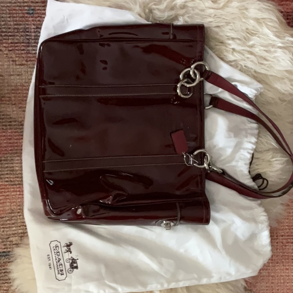 Coach Burgundy Patent Leather Tote Bag